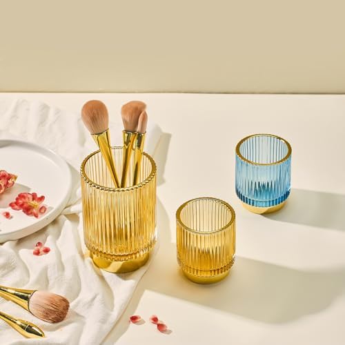 Makeup Brush Holder Organizer,Toothbrush Holders,Desk Pen Pencil Holder,Multifunctional Vintage Glass Brush Cup（S+L/Gold/A3-2-US） - Image 7