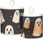 Cute Halloween Ghost Blacck Qtip Holder Waterproof Dustproof Apothecary Jars with Lids For Bathroom Cotton Swabs Makeup Sponges Floss Picks Bath Salts 2 Pack - Image 2