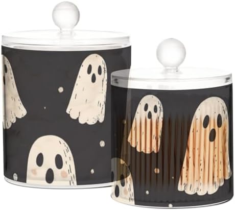 Cute Halloween Ghost Blacck Qtip Holder Waterproof Dustproof Apothecary Jars with Lids For Bathroom Cotton Swabs Makeup Sponges Floss Picks Bath Salts 2 Pack - Image 2