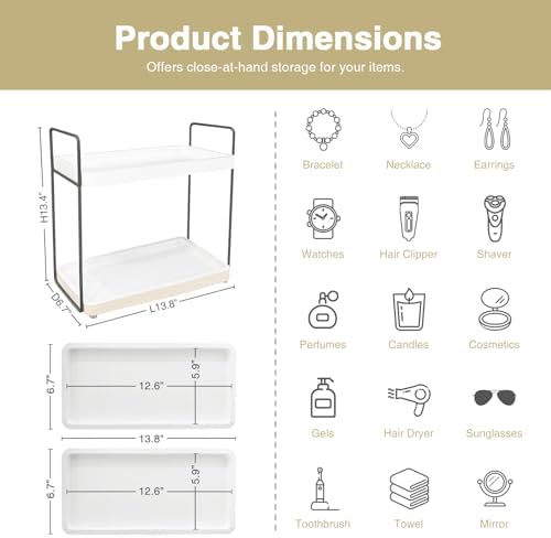 Forbena White Bathroom Organizer Countertop, Kitchen Counter Shelf Organizer for Coffee Bar Station, Makeup Vanity Organizers and Storage, Tiered Sink Tray for Perfurm Skincare (White and Grey) - Image 2