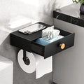 VOLDRA Toilet Paper Holder with Shelf Black Wipes Dispenser for Bathroom Stainless Steel Toilet Paper Holder with Storage Drawer Adhesive Wall Mount Small Bathroom Shelf by VOLDRA