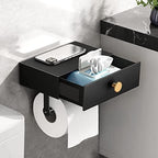 VOLDRA Toilet Paper Holder with Shelf Black Wipes Dispenser for Bathroom Stainless Steel Toilet Paper Holder with Storage Drawer Adhesive Wall Mount Small Bathroom Shelf by VOLDRA