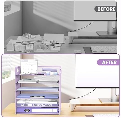 Daltack 6-Tier Paper Organizer for Desk with Handle, Purple, 2 Pack - Image 7