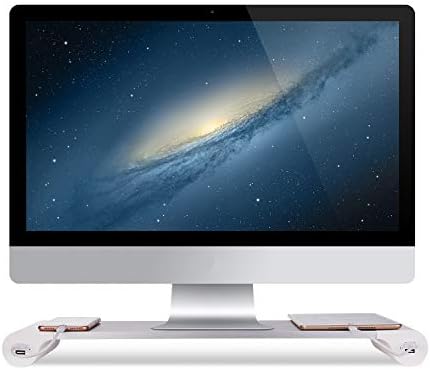 PG Silver Monitor Stand Riser with 4-Port USB Charging ports, Convenient keyboard organiser,Desktop Organizer for Computer, Laptop, TV, Printer - Ergonomic Keyboard Tray & Storage Shelf. - Image 2