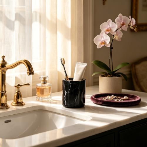 Black Marble Toothbrush Holder for Bathroom, Natural Organic Black Marble Toothbrush Cup, Mordern Style Texture Razor Holder, Razor Organizer for Dressing Table, Countertop, Hotel - Image 2