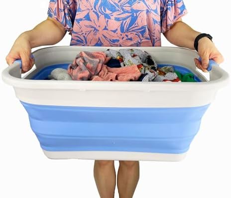 SAMMART 41L (10.8 gallon) Collapsible Plastic Laundry Basket - Foldable Pop Up Storage Container/Organizer - Portable Washing Tub - Space Saving (Grey/Little Boy Blue, Rectangular) - Image 5