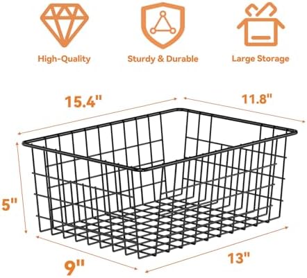 6 Pack Metal Wire Baskets, 15.4" x 11.8" Large Storage Basket for Organizing, Suitable for Kitchen Cabinet Pantry, Black - Image 3