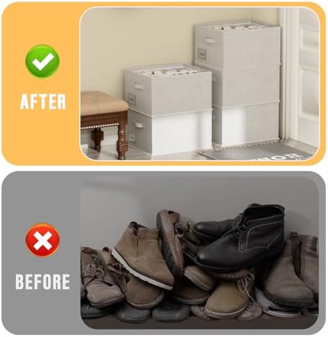 FHSQX 4 Pack Shoe Organizer for Closet,Foldable Shoe Organizer,Fits up to 48 Pairs,Storage Containers With Bottom Support for Shoes (Light Grey, (16.5 * 12.6 * 9.5) x4) - Image 2