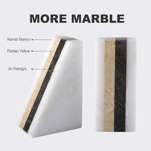 Karibiber Marble Book Ends, Non-Skid Bookends for Shelves, Composite Bookend with Natural Marble, Heavy Duty Book Stopper, Collected CDs and Oversized Books Organizer, Gold & Black Decorative Bookends - Image 4