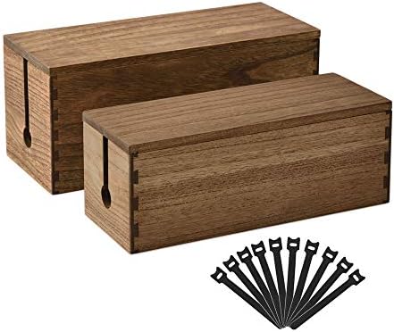 KIRIGEN Wooden Cable Management Box Set of 2, Cord Organizer, Brown by KIRIGEN