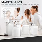 6-Piece White Bathroom Set - Modern Resin Bathroom Accessories Set with Soap Dispenser, Toothbrush Holder, Vanity Tray, Tumbler & Apothecary Jars for Small Spaces - Image 3