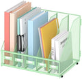 SUPEASY Desk Organizers Metal Desk Magazine File Holder with 5 Vertical Compartments Rack File Organizer for Office Desktop, Classroom, Home Workspace, Green by SUPEASY