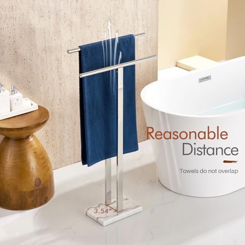 KOKOSIRI Floor Stand Towel Rack for Bathroom 2-Tier Free Standing Towel Holder with Heavy Marble Base Thicken Steady Design Polished Chrome Stainless Steel THS0005-CH - Image 4