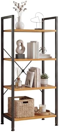 DUMOS 4 Tiers Open Bookshelf, Classic Freestanding Tall Display Shelf, Multifunctional Storage Organizer Rack for Living Room Home Office, Sturdy Bookcase for Books/Movies, Wood by DumosLifestyle