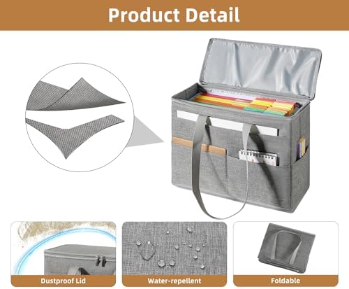 Qozary 2 Pack File Folder Organizer Box-Hanging File Tote Bag With Lids, Collapsible Portable Filing Organizer Box With Handle, Document Storage Bag For Office,Home,Travel, School - Image 5