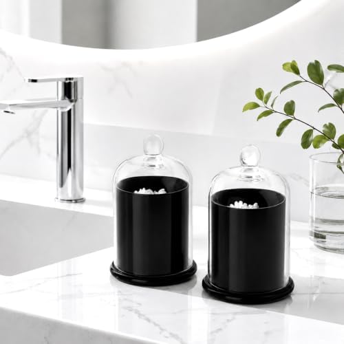 Qtip Holder Glass Apothecary Jars with Lids Bathroom Storage Black 2 Pack - Image 2