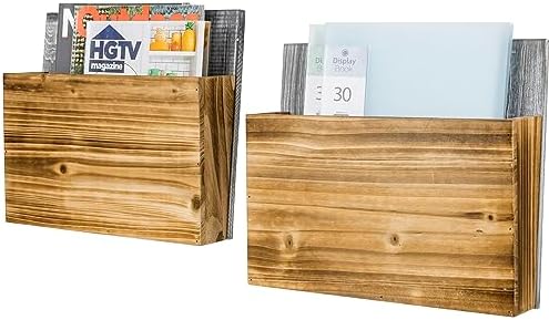 MyGift Wall Mounted Magazine Holder, Solid Gray and Burnt Wood Document Paper File Folder Rack, Home Office Dorm Room Organizer, Set of 2 - Image 4