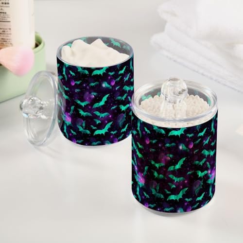 4 Pack Qtip Holder Dispenser with Lids, Colorful Gothic Bats Plastic Storage Containers,Bathroom Canisters Organizer for Cotton Ball, Cotton Swab, Cotton Round Pads, Floss 21216735 - Image 4