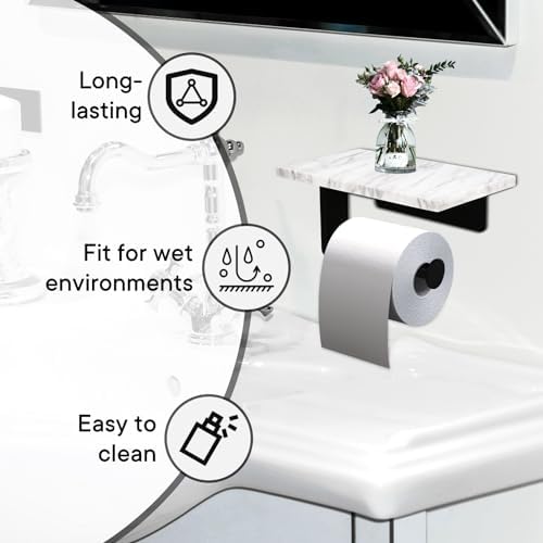 Toilet Paper Holder with Natural Marble Shelf for Bathroom Washroom,Wall Mounted Tissue Holder Suitable for Mega Rol(Middle 7.87 * 4.72 in, Matte Black) - Image 6