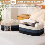OIASKET Large Storage Basket for Organizing, Woven Rope Basket for Shelves, Closet Organizer Bins for Clothes, Blanket, Toys, Baby Nursery Storage, 17.7" x 13" x 7.87", 2 Packs Gradient Blue - Image 5