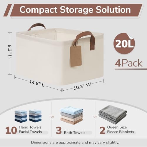 CHICVITA 4 Pack Fabric Storage Bins for Shelves, Metal Frame, 20L Beige - Image 3