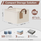 CHICVITA 4 Pack Fabric Storage Bins for Shelves, Metal Frame, 20L Beige - Image 3