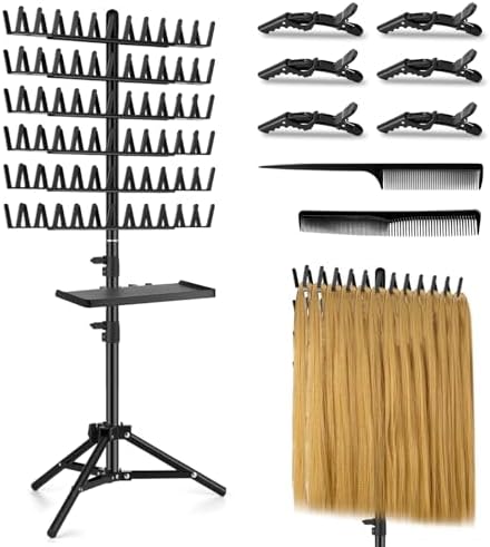 OLMRJKD Braiding Rack with Tray, 144 Pegs Height Adjustable, 2-side Hair Extension Holder, Hair Stand with Stylist Tools for Salon/Home/Travel (Black) by OLMRJKD