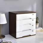 4-Tier Wooden Storage Cabinet, Dsmall File Cabinet, Office Supplies A4/Receipt File Organizer, Desk Storage Organizer With Lockable Drawers, Home Office Storage Cabinet,Walnut+White40*28*40.5Cm - Image 3
