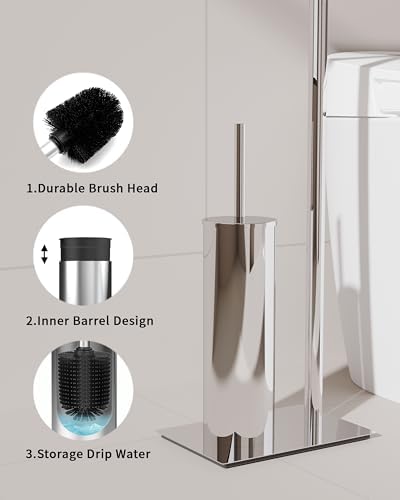 Toilet Paper Holder Stand, Free Standing Toilet Paper Holder with Shelf for Bathroom, Stainless Steel Chrome Toilet Tissue Holder with Brush and Holder Set, Weighted Base - Image 6