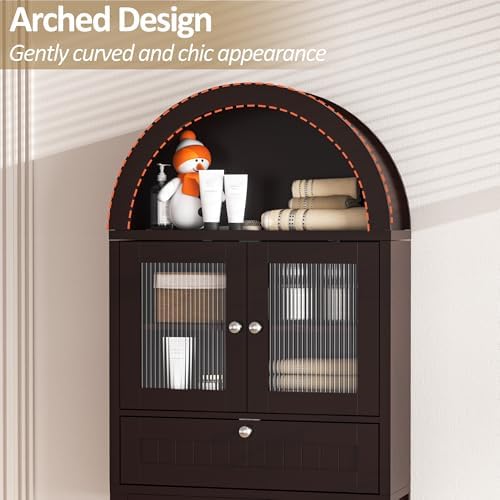 Spurgehom Over The Toilet Storage Cabinet with Glass Door (Coffee) - Image 4