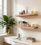 17 Inch Rustic Wood Floating Shelves Farmhouse Wooden Wall Shelves for Bathroom Bedroom Living Room Kitchen Office Set of 6 Light Brown - Image 4