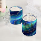 MNSRUU 4 Pack Qtip Holder Organizer Dispenser Blue Marble Bathroom Containers Bathroom Vanity Storage Canister Apothecary Jars for Cotton Swabs/Pads/Floss - Image 5