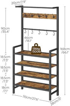 YATINEY Hall Tree, Coat and Shoe Rack, Entryway Coat Rack with 4-Tier Wooden Shoe Rack and 10 Hooks, Freestanding Hall Tree with Shoe Storage for Entryway, Hallway, Rustic Brown and Black MT09BR - Image 3