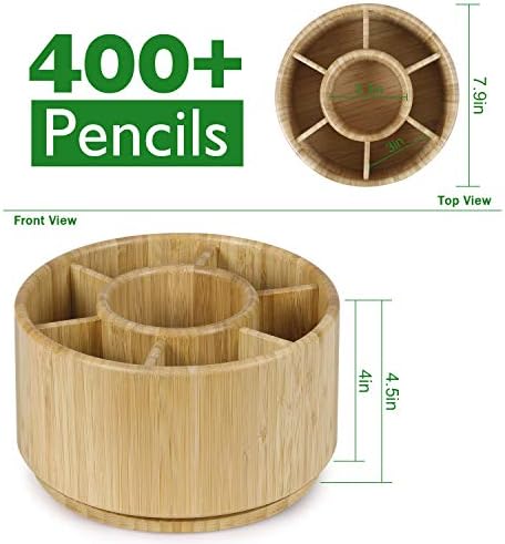 Bamboo Rotating Pencil Holder for Desk,Pen Holder with 7 Compartments - Image 2