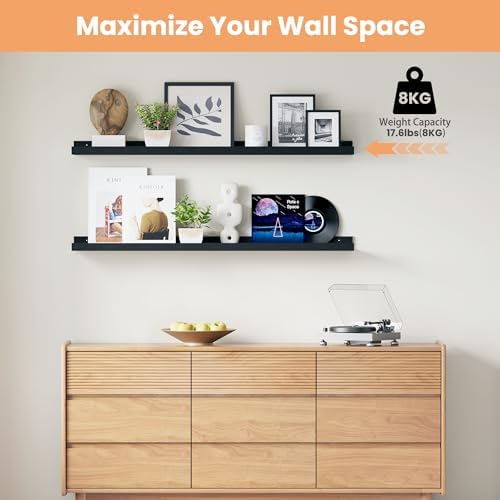 upsimples Floating Shelves for Wall Decor and Storage, Black, 6Pcs 47.3'' - Image 4