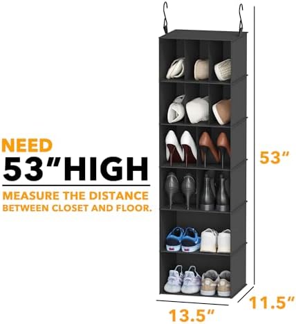 SpaceAid 2 Pack Hanging Closet Organizer and Storage with Dividers, 24 Compartments Hanging Shoe Shelves for Closet, Wardrobe, RV, Garment Rack - Black - Image 2