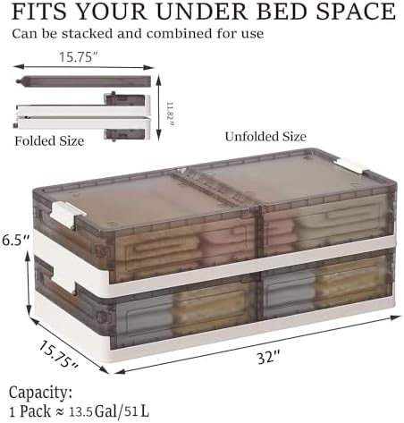 Under Bed Storage Containers, Stackable Under Bed Rolling Storage Plastic Containers, 11.5Gal Storage Bins with Wheels, Multi-purpose Storage Bins with Lids for Clothes, Shoes, And Duvets - Image 3