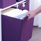 HOONEX Large Collapsible Storage Bins, Linen Fabric, Pack of 2, Storage Baskets with Wooden Carry Handles and Sturdy Heavy Cardboard, for Home, Office, Car, Nursery, Dark Purple - Image 5