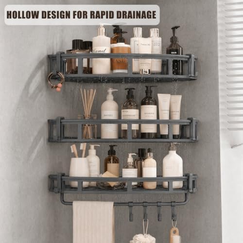 Shower Caddy Hanging 3 Pack, Rustproof Adhesive Corner Shower Shelves - Image 5