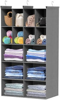 5 Tier Hanging Closet Organizer, 14 Compartments Dual Row Storage, Grey by Ofiray-home