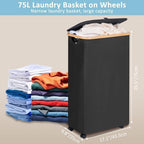 efluky Slim Laundry Basket with Wheels, Narrow Rolling Laundry Hamper with Lid and Removable Bag, Aesthetic Dirty Clothes Hamper on Wheels for Laundry Room, Bedroom, Dorm and Bathroom, 75L Dark Black - Image 6