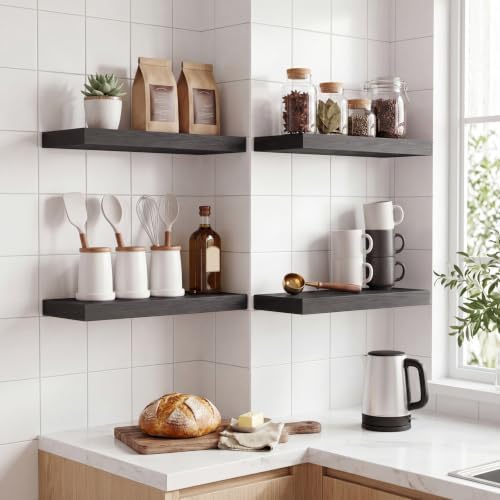Fixwal Floating Shelves for Wall Decor (Black, Set of 4, 15.7 Inch) - Image 6