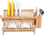 Lawei Bamboo Dish Drying Rack with Utensil Holder - Collapsible Dish Drainer Foldable Dish Rack Bamboo Plate Rack for Plates, Cups, Mugs, Utensil, Flatwares - Image 6