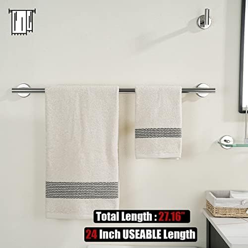 JQK Chrome Towel Bar, 27 Inch 304 Stainless Steel Thicken 0.8mm Towel Rack Bathroom, Towel Holder Polished Finished Wall Mount, Useable Length 24 Inch, TB110L24-CH - Image 3