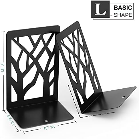 MaxGear Book Ends Tree Design Modern Bookends for Shelves, Non-Skid Bookend, Heavy Duty Metal Book Stopper for Books/CDs, Decorative Book Shelf Home, 7 x 4.7 x 3.5”, Black (6 Pair/12 Pieces, Large) - Image 5