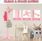 8-Hook Freestanding Wooden Coat Rack 2 Adjustable Heights Pink - Image 4