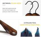 TOPIA HANGER Set of 6 Beautiful Coat Suit Jacket Wood Wooden Hangers, Premium Retro Finish with Extra-Wide Shoulder- 360° Black Hooks & Anti-Slip Bar CT02A - Image 2
