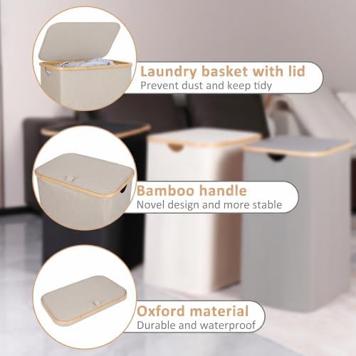 IEGrow Laundry Hamper with Lid,150L Laundry Basket with 2 Mesh Bags,Oatmeal - Image 3