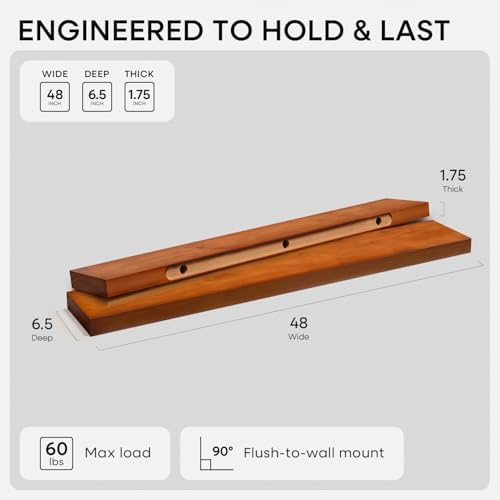 Homeforia 48 Inch Floating Shelves, High-End Solid Pine Wood, Set of 2 - Image 2