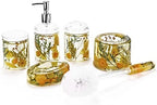 Locco Decor 5 Pieces Acrylic Liquid 4D Floating Motion Bathroom Vanity Accessory Set Garden Botanic Spring Plants Toothbrush Holder, Tumbler, Soap Dispenser, Soap Dish, Toiletbrush Holder Set - Image 2